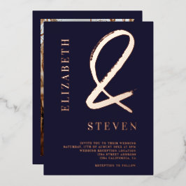 Moderne Rose goldene Ampere und Namen Foto Hochzei Folieneinladung