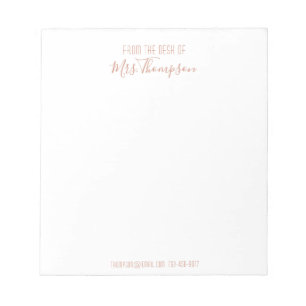 Moderne Rose Goldene Schrift vom Schreibtisch aus Notizblock
