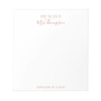 Moderne Rose Goldene Schrift vom Schreibtisch aus Notizblock