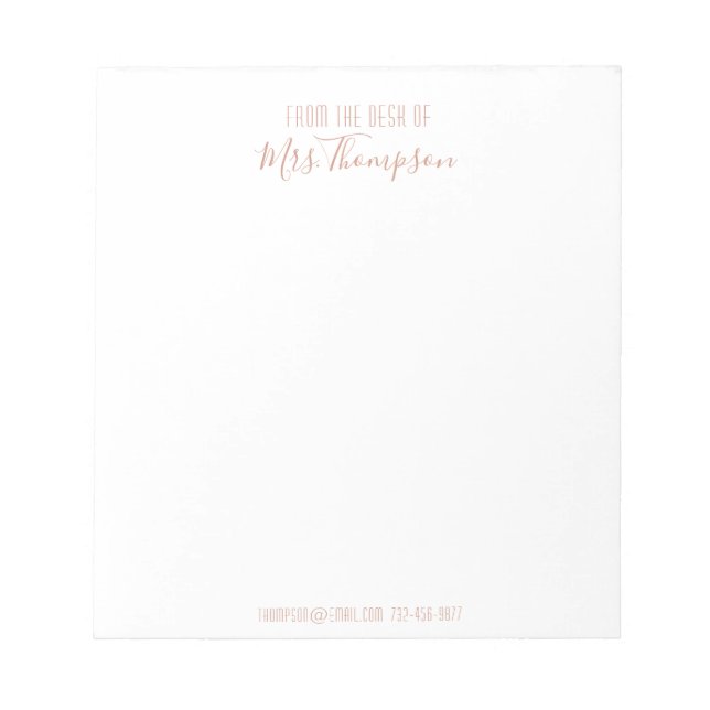 Moderne Rose Goldene Schrift vom Schreibtisch aus Notizblock (Vorderseite)