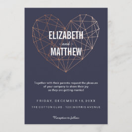 Moderne Rose, goldenes Herz Hochzeit Einladung