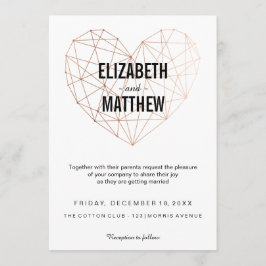 Moderne Rose, goldenes Herz Hochzeit Einladung