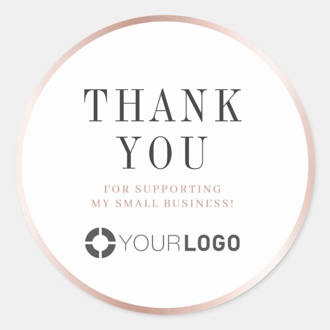 Moderne Rose Goldgrenze mit Logo Vielen Dank Runder Aufkleber (Vorderseite)