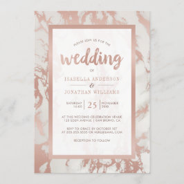 Moderne Rose Goldmarmorhochzeit Einladung