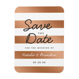 Moderne Rose Goldstreifen Streifen Save the Date Magnet