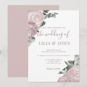 Moderne Rose Hochzeit mit einfachem Blumenmuster Einladung