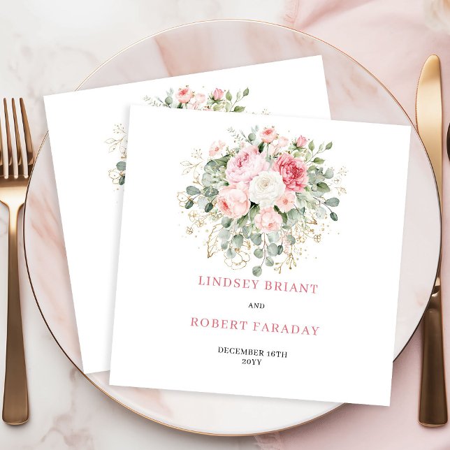 Moderne Rosé-Hochzeitsservietten mit Grün Minimali Serviette (Modern Blush Rose Greenery Minimal Wedding Napkins)