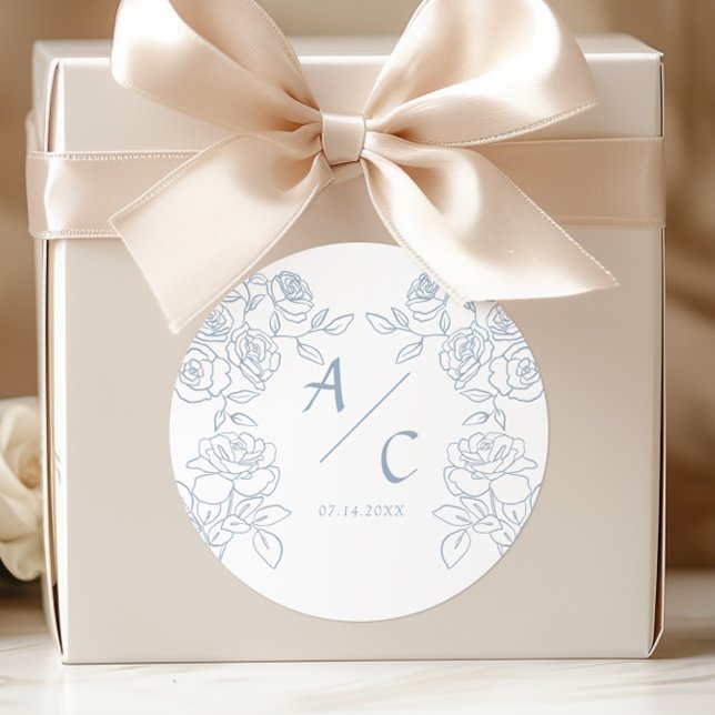 Moderne Rose in Blau und Weiß Runder Aufkleber (Von Creator hochgeladen)