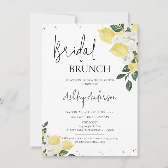 Moderne Rose Lemon Bridal Brunch Brautparty Einladung (Vorderseite)