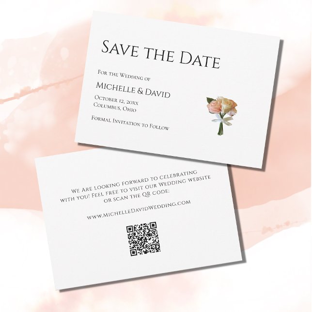 Moderne Rose mit Blumenbezug Schwarz-weißer QR-Cod Save The Date (Von Creator hochgeladen)