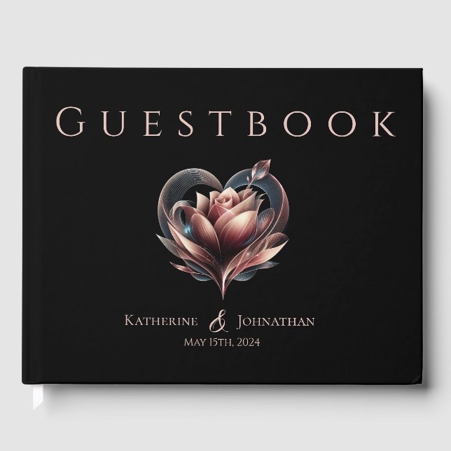 Moderne Rose mit einer Herzhochzeit Gästebuch (Vorderseite)