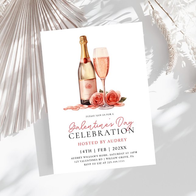 Moderne Rose Party der Wine Champagne Galentine Einladung (Von Creator hochgeladen)