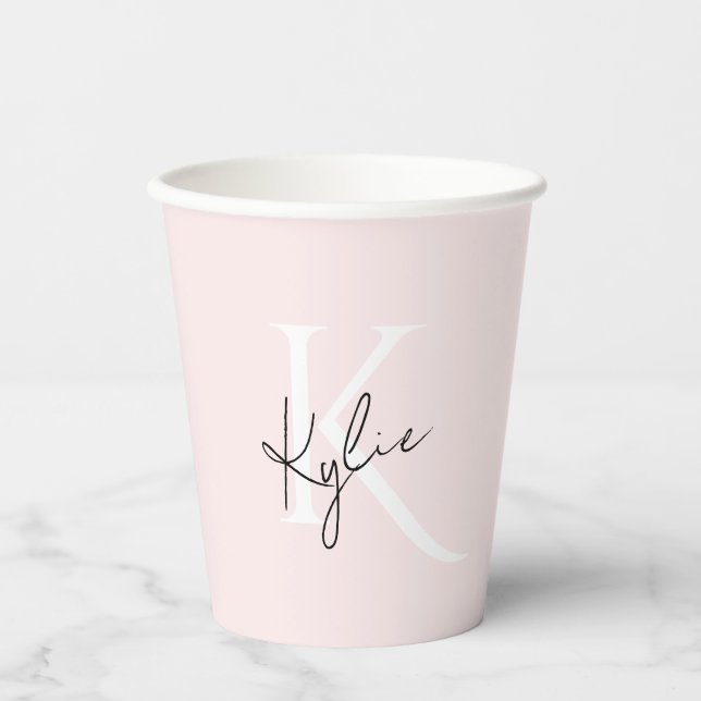 Moderne Rosé Personal Monogramm Name - Pappbecher (Vorderseite)