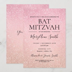 Moderne Rose Pink Bat Mitzvah Imitate Glitzer Pain Einladung