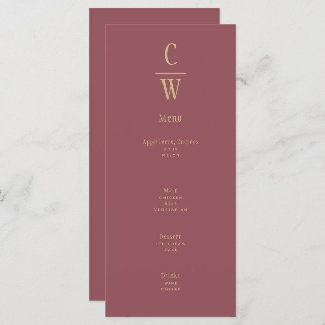 Moderne Rose Pink Gold Hochzeit Mit Monogramm Menükarte (Vorne/Hinten)
