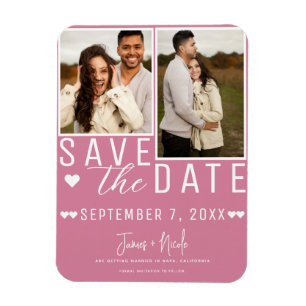 Moderne Rose Pink Save-the-Date 2 Foto Hochzeit Magnet