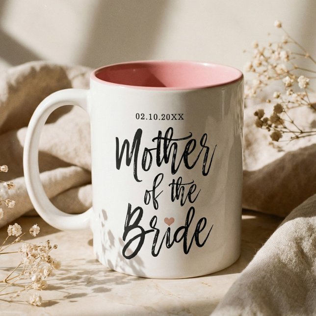 Moderne Rose Pinselschrift Herzenslust Zweifarbige Tasse (Modern Brush Script Rose Heart Mother of The Bride Two-Tone Coffee Mug)
