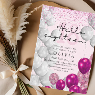 Moderne Rose Rosa 18. Geburtstag Glitzer Balloons Einladung