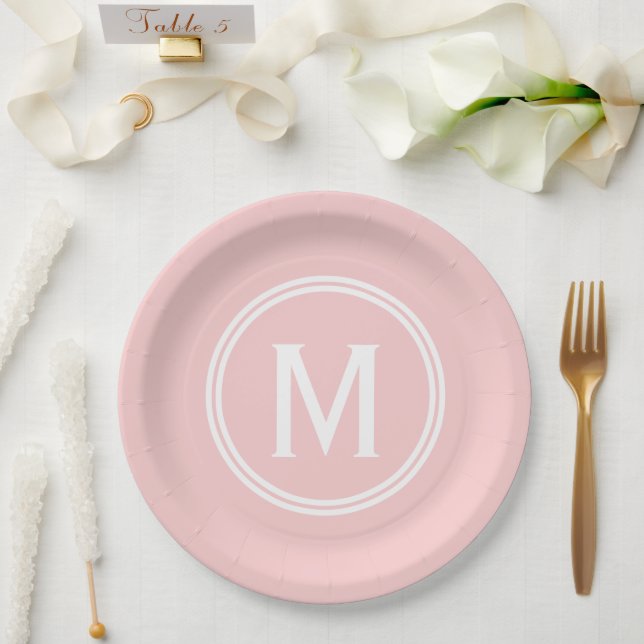 Moderne Rose Rosa Gerahmte Monogramm Pappteller (Hochzeit)