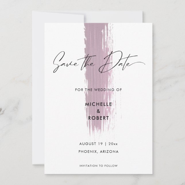 Moderne Rose Rosa Pinselstriche Save the Date (Vorderseite)