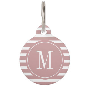 Moderne Rose Rosa und Weiß Streifen mit Monogramm Haustiermarke