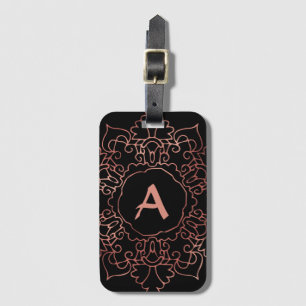 Moderne Rose Rose Gold Foil Mandala Monogram Black Gepäckanhänger