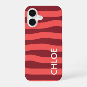 Moderne Rose-Rot-Wellen-Streifen Name iPhone 16 Hülle