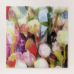 Moderne Rose Tulips Bouquet: Abstrakte Ölmalerei Puzzle