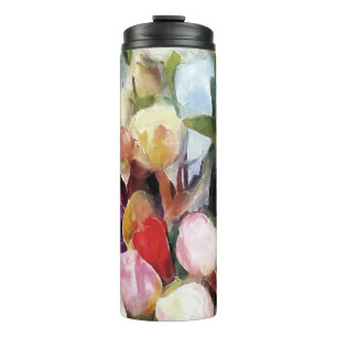 Moderne Rose Tulips Bouquet: Abstrakte Ölmalerei Thermosbecher