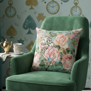 Moderne Rose und Uhrenmuster blau Kissen