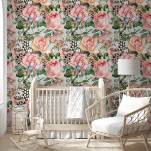 Moderne Rose und Uhrenmuster grau Tapete