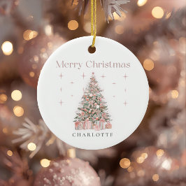 Moderne Rosé-Weihnachtsbaum – Personalisierter Fei Keramik Ornament