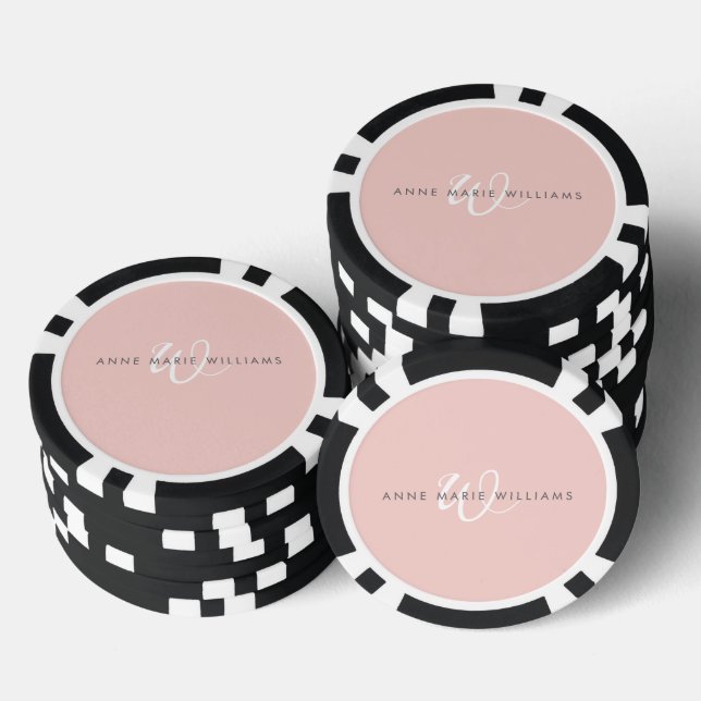 Moderne Rosé Weiß Schrift Monogramm Pokerchips (Stapel)