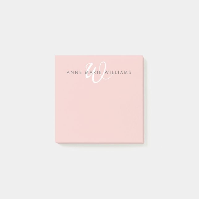 Moderne Rosé Weiß Schrift Monogramm Post-it Klebezettel (Vorderseite)