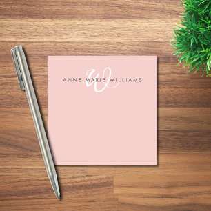 Moderne Rosé Weiß Schrift Monogramm Post-it Klebezettel