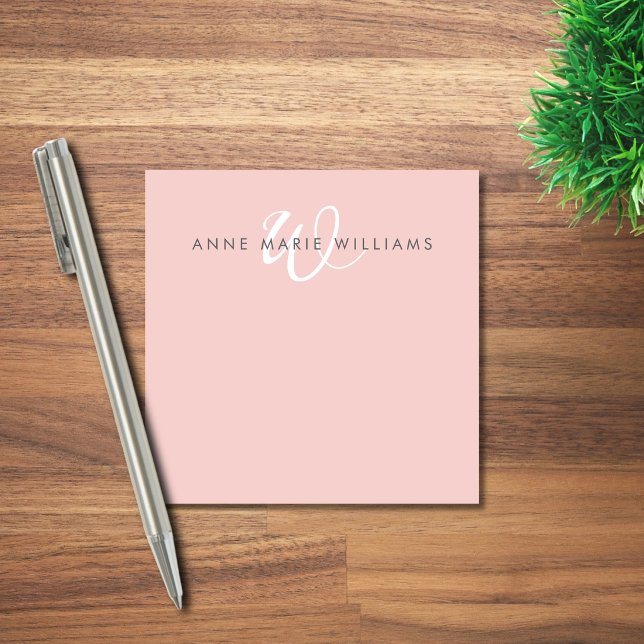 Moderne Rosé Weiß Schrift Monogramm Post-it Klebezettel (Von Creator hochgeladen)