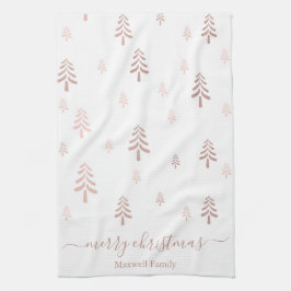 Moderne rosé weiße frohe Weihnachtsbäume Name Geschirrtuch