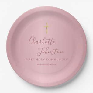 Moderne Roségold-First Holy Communion Pappteller