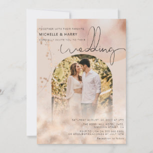 Moderne Roségold Foto-Hochzeit mit Bogen Einladung