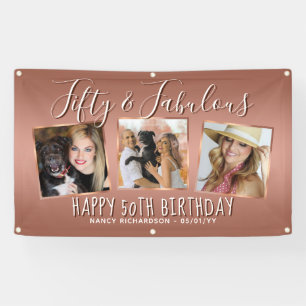 Moderne Roségold-Fotocollage 50. Geburtstag Banner