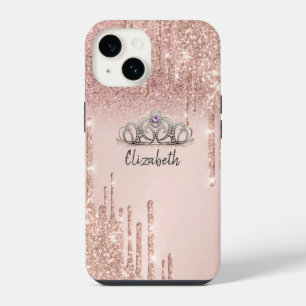 Moderne Roségold Glitter Drips Ombre Tiara iPhone 14 Hülle