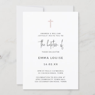Moderne Roségold Glitter Kreuz Handgeschriebene Ta Einladung