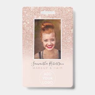 Moderne Roségold-Glitter-Logo-Mitarbeiter-Fotoausw Ausweis