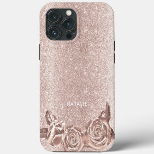 Moderne Roségold Glitter Luxus Floral iPhone 13 Pro Max Hülle