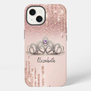 Moderne Roségold-Glitter-Tropfen-Ombre-Tiara iPhone 13 Hülle