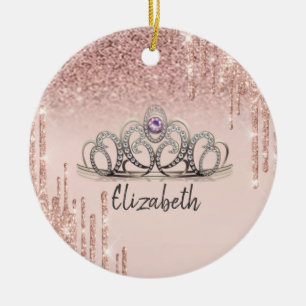 Moderne Roségold-Glitter-Tropfen-Ombre-Tiara Keramik Ornament
