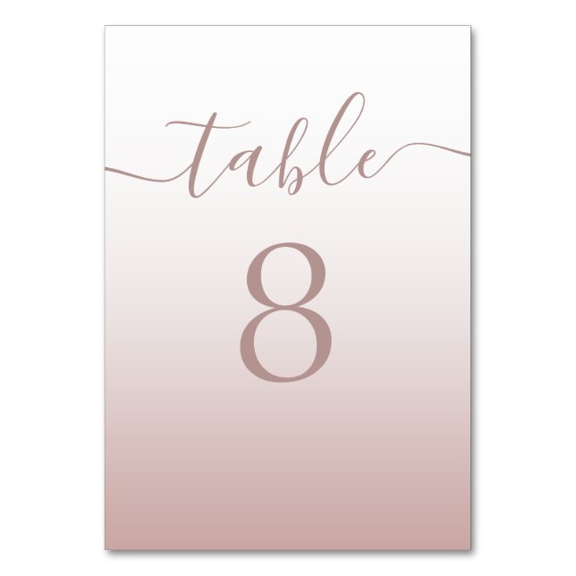 Moderne Roségold-Gradient-Hochzeit Tischnummer (Vorderseite)