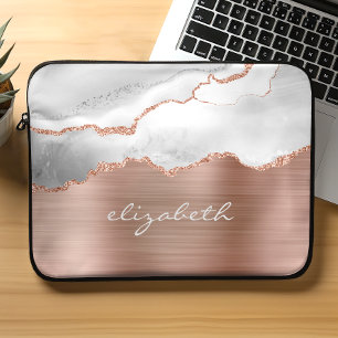 Moderne Roségold-Grau-Weiß-Achat-Metalloptik Laptopschutzhülle