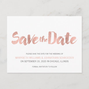 Moderne Roségold-Liebe Save The Date Postkarte