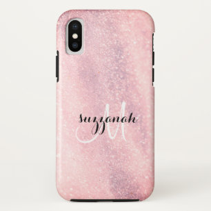 Moderne Roségold Mädchen Glitter Stilvoll Monogram Case-Mate iPhone Hülle